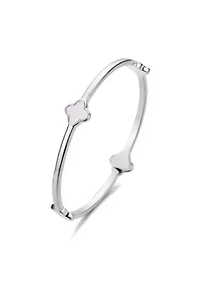 Silver Plated Mother of Pearl Clover Bangle