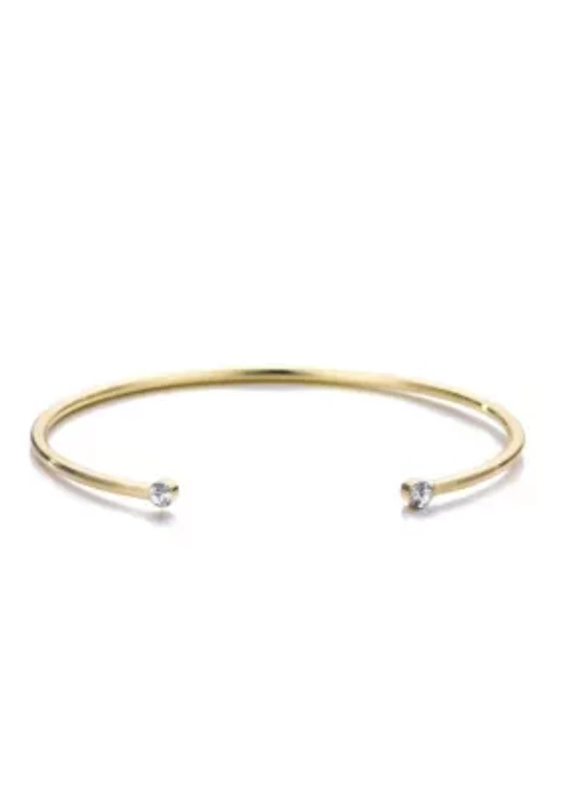 14k Gold Plated Crystal Ends Open Cuff