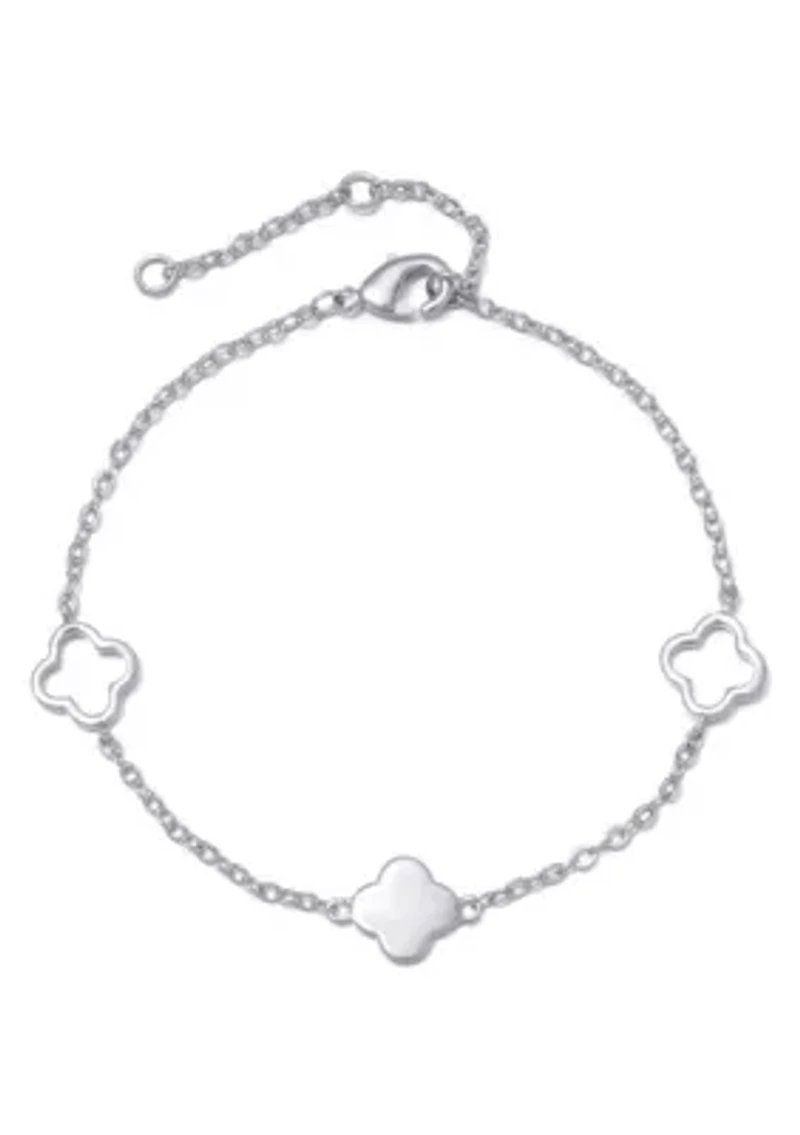 Silver Plated Clover Station Bracelet
