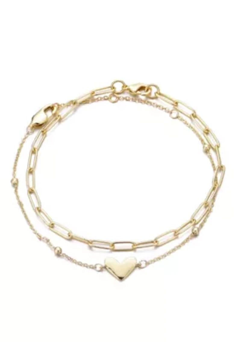 14k Gold Plated Chain and Heart Bracelet Set