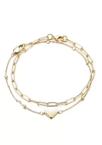 14k Gold Plated Chain and Heart Bracelet Set