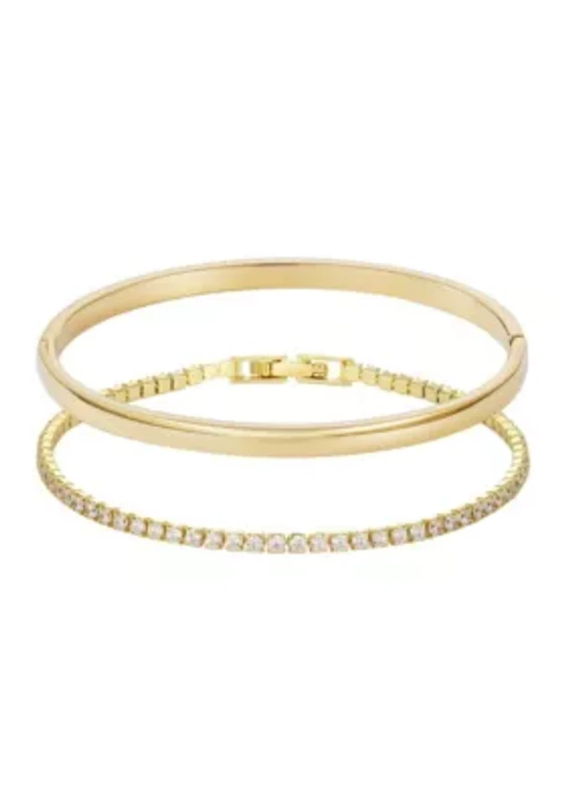18k Gold Plated Cuff and Tennis Bracelet Set