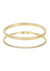18k Gold Plated Cuff and Tennis Bracelet Set