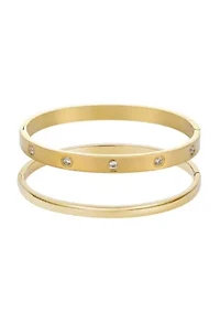 Tarnish Resistant 18k Gold Plated Eternity and Plain Cuff Set