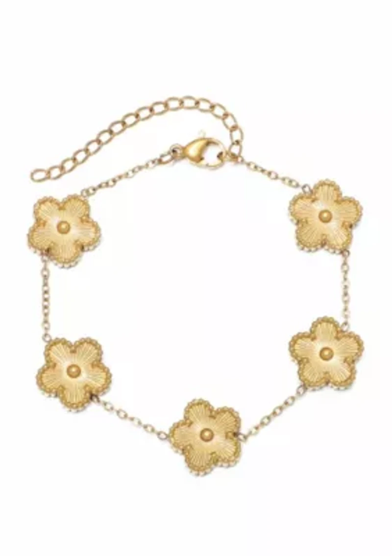 Tarnish Resistant 14k Yellow Gold Plated 5-Leaf Clover Station Bracelet