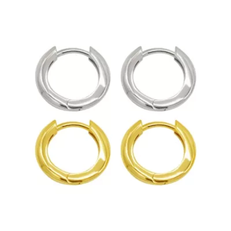 14k Gold Plated And Silver Plated Set Of Huggie Hoop Earrings