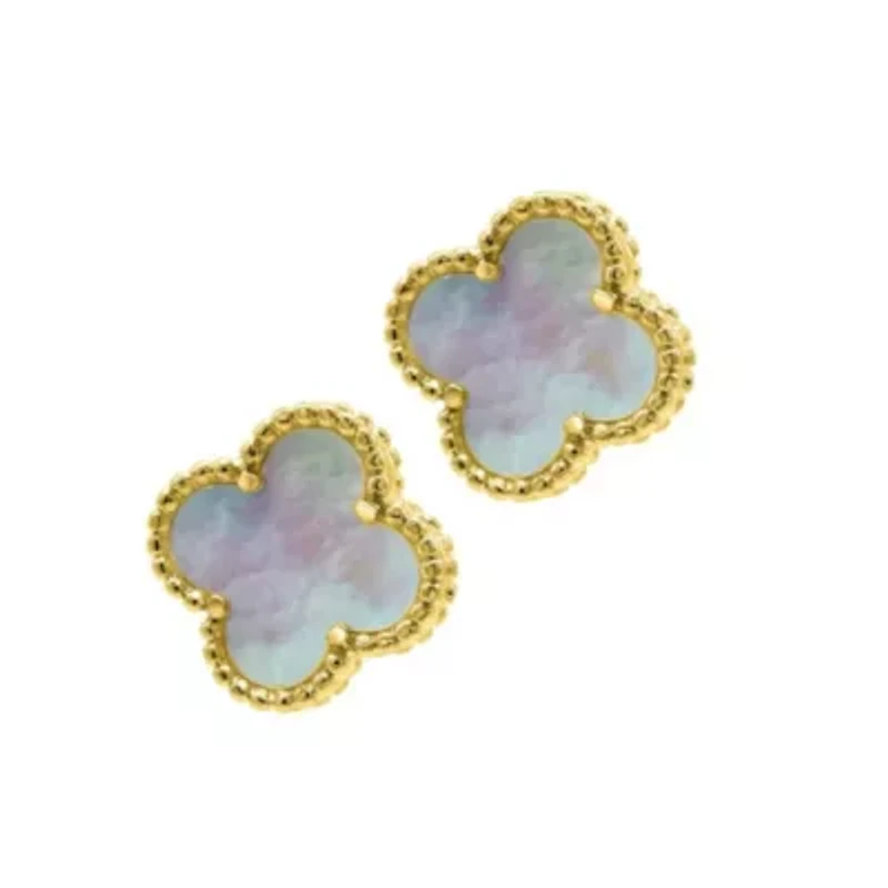 White Mother of Pearl Flower Stud Earrings gold