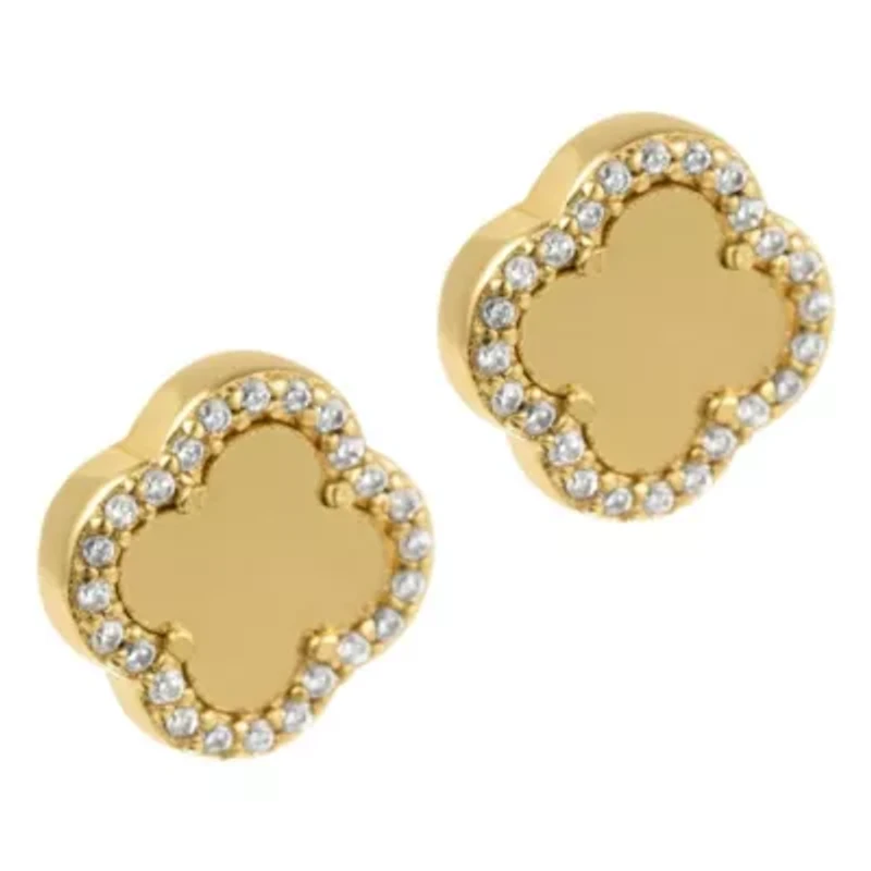14k Gold Plated Clover Halo Stud Earrings