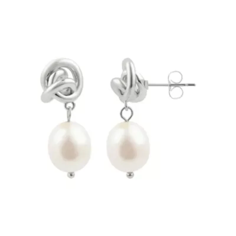 Silver Plated Freshwater Pearl Knot Earrings