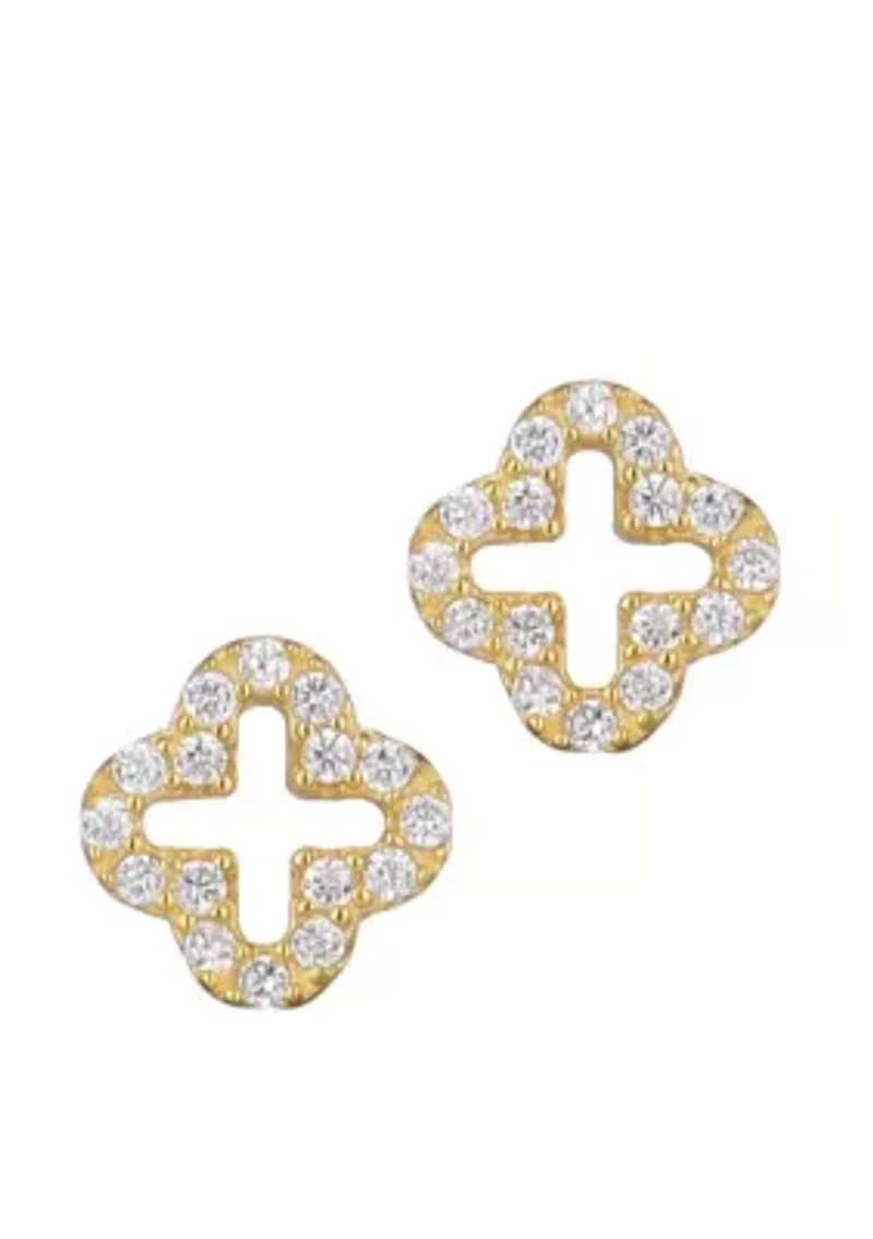 14k Gold Vermeil .925 Sterling Silver Mini Clover CZ Outline Studs