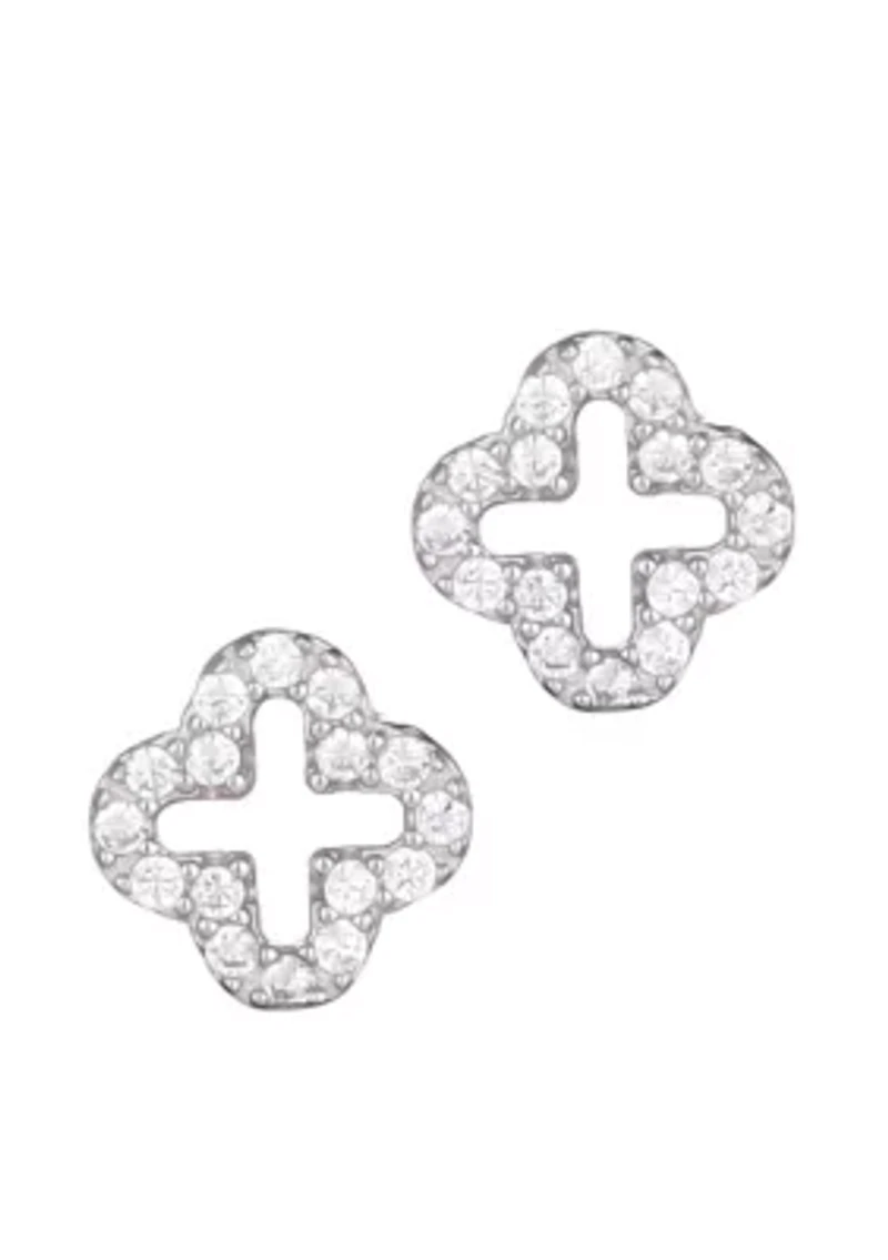 .925 Sterling Silver Mini Clover CZ Outline Studs