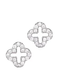 .925 Sterling Silver Mini Clover CZ Outline Studs