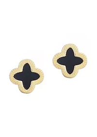 14k Gold Plated Fluted Edge Black Clover Stud Earrings