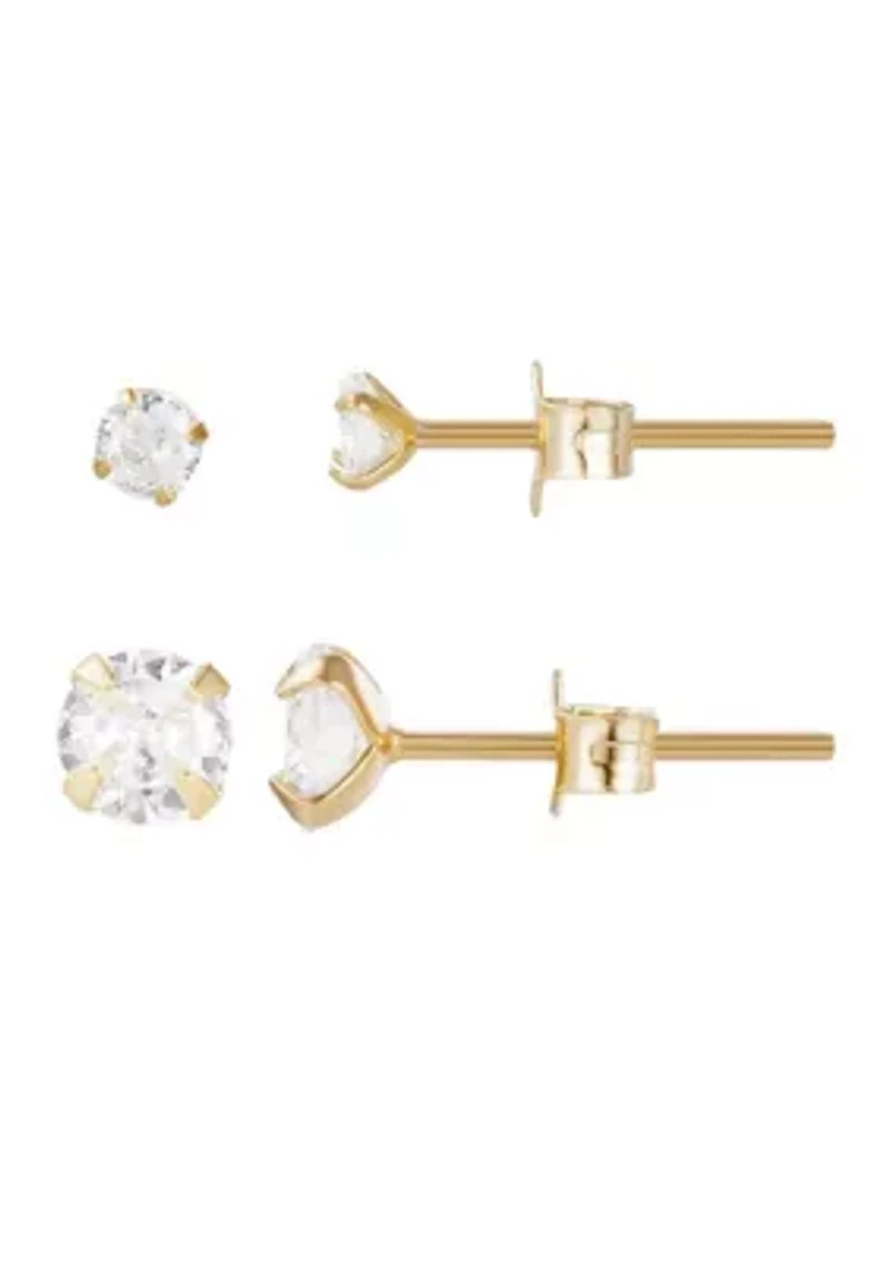14k Gold Vermeil .925 Sterling Silver Solitaire Stud Earrings Set
