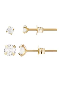 14k Gold Vermeil .925 Sterling Silver Solitaire Stud Earrings Set