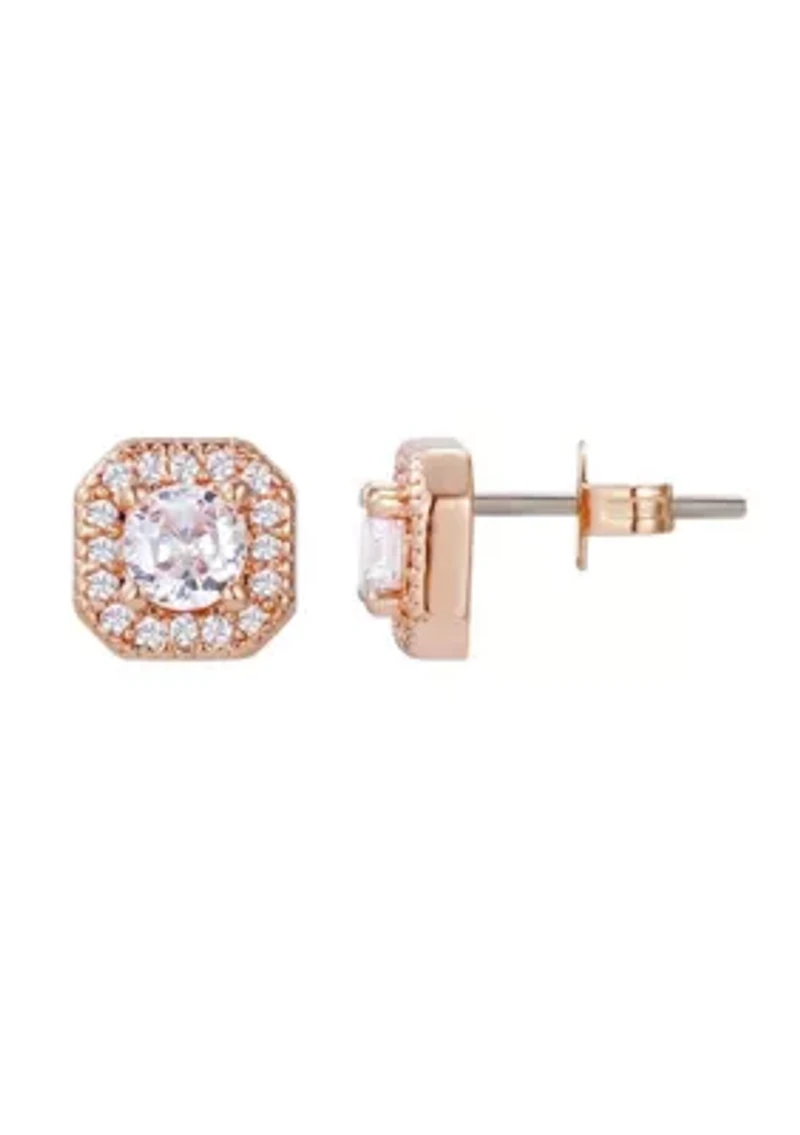 14k Rose Gold CZ Halo Square Cushion Stud Earrings
