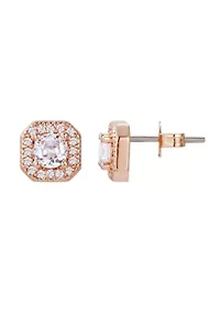 14k Rose Gold CZ Halo Square Cushion Stud Earrings
