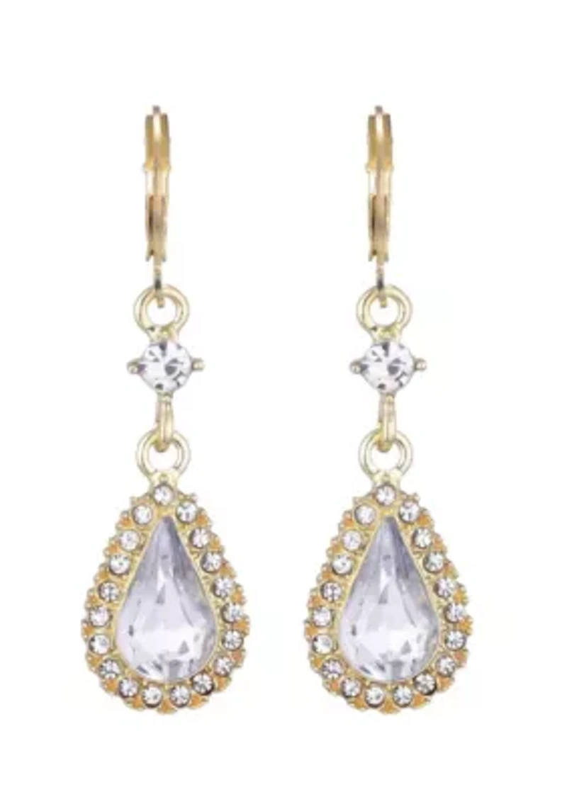 Gold Plated Pear Crystal Halo Drop Earrings