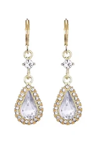 Gold Plated Pear Crystal Halo Drop Earrings