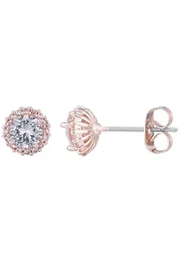 14k Rose Gold Plated Halo CZ Stud Earrings