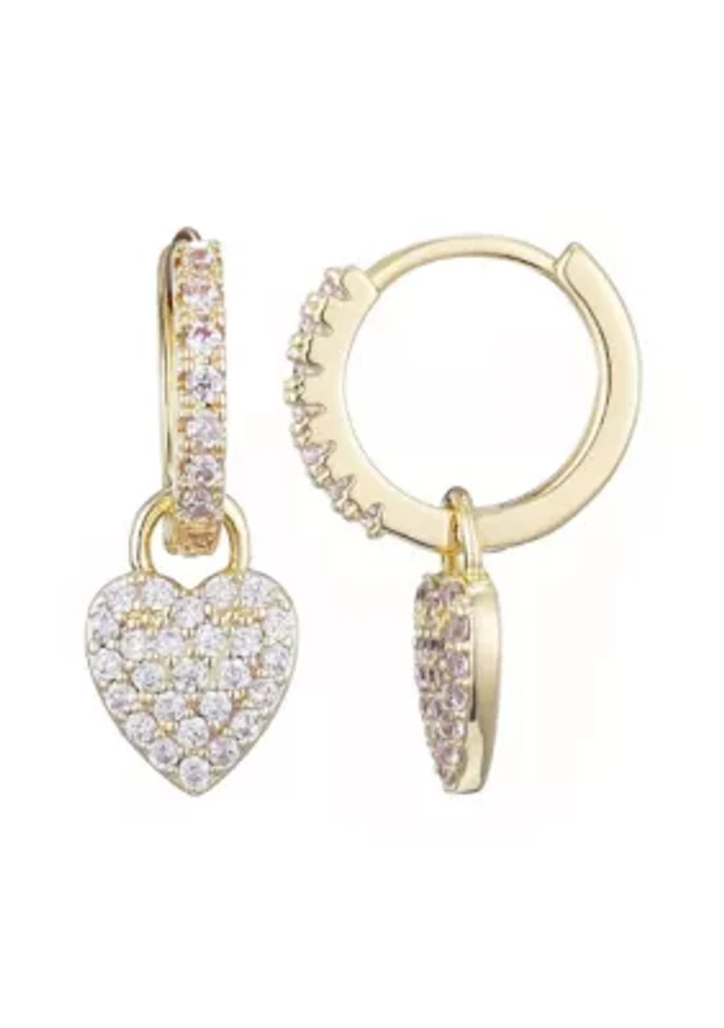 14k Gold Plated CZ Heart Huggie Earrings