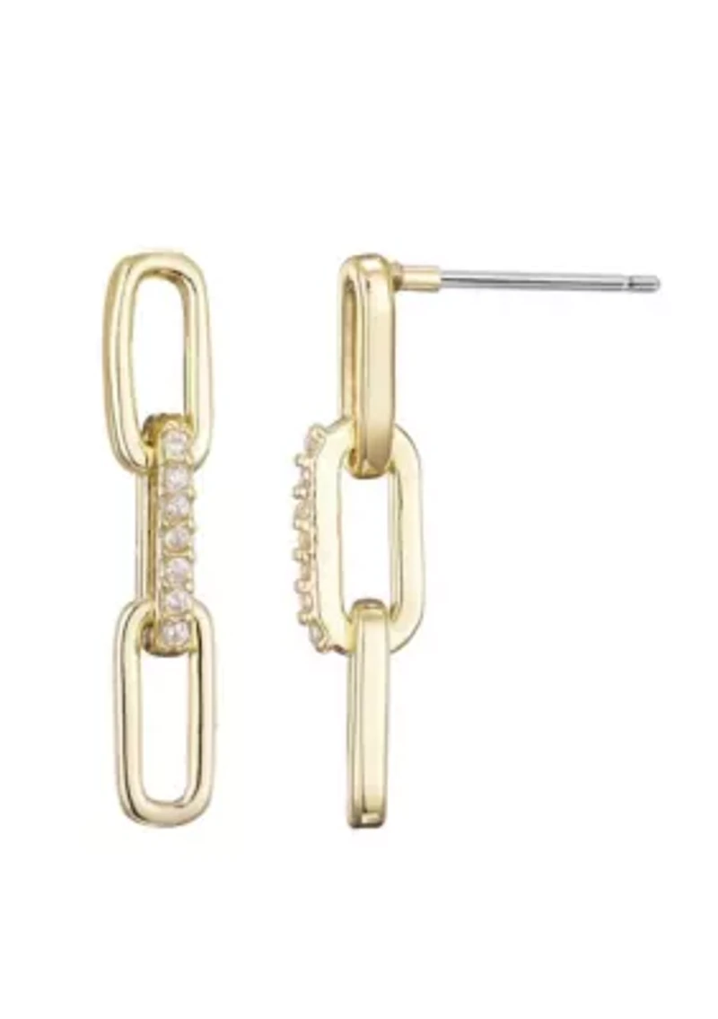 14k Gold Plated CZ Mini Paperclip Drop Earrings