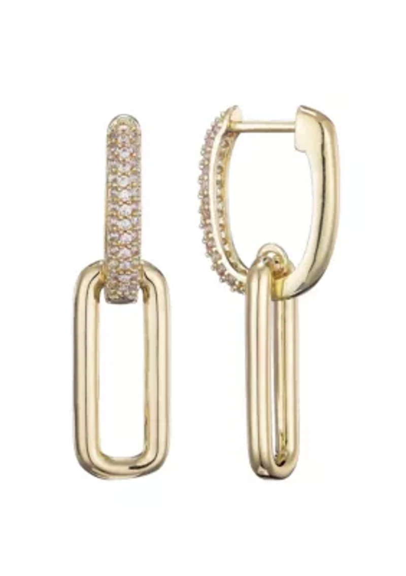 14K Gold Plated Crystal Single Link Drop Earrings