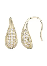 14k Gold Plated CZ Teardop Wire Earrings