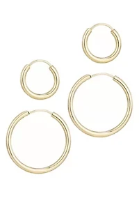 14k Gold Plated Set of 2 Endless Hoop Earrings