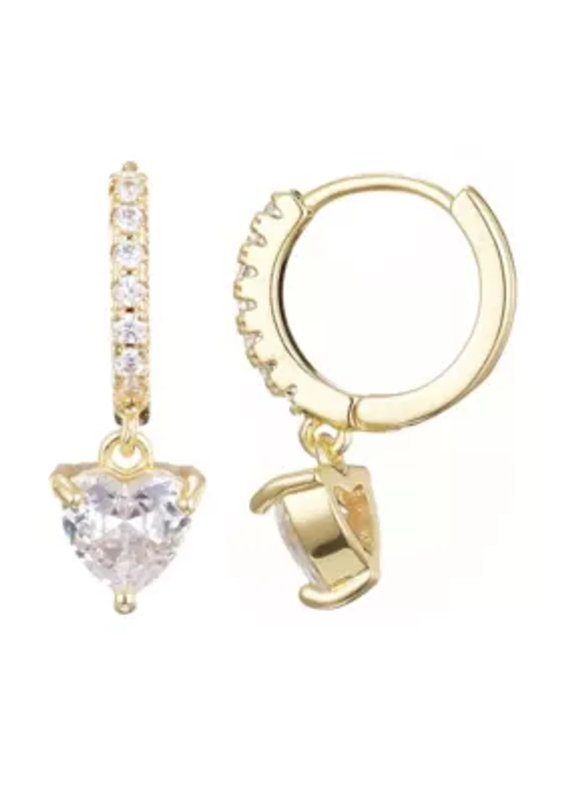 14k Gold Plated Heart-Shaped CZ Huggie Hoop Earrings
