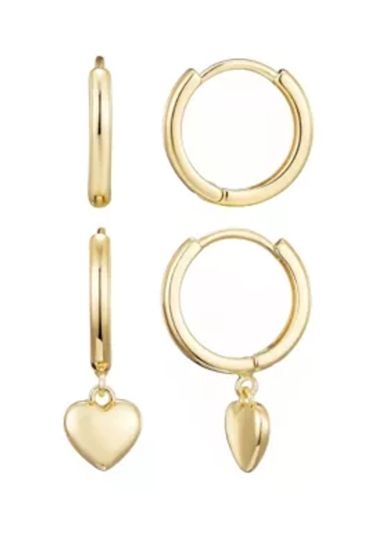 14k Gold Plated Heart Huggie Earring Set