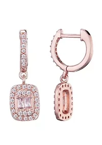 14k Rose Gold Plated Asher Cut Halo CZ Huggie Earrings