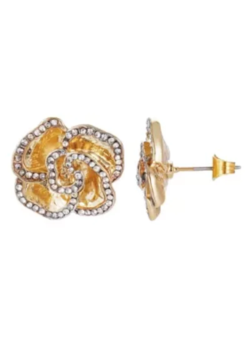 Gold Plated Crystal Encrusted Flower Stud Earrings