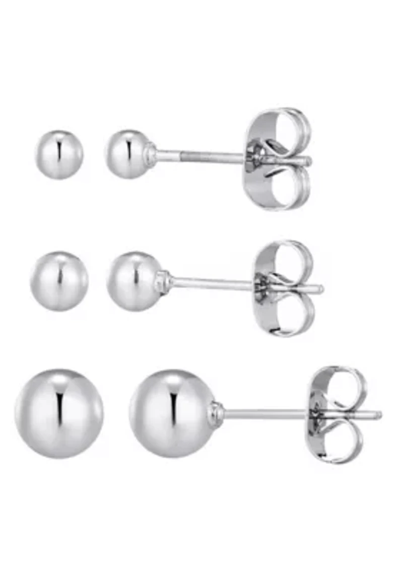 Tarnish Resistant Silver Set of 3 Ball Stud Earrings
