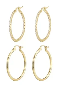 14k Gold Plated Infinity CZ and Plain Hoop Earring Set