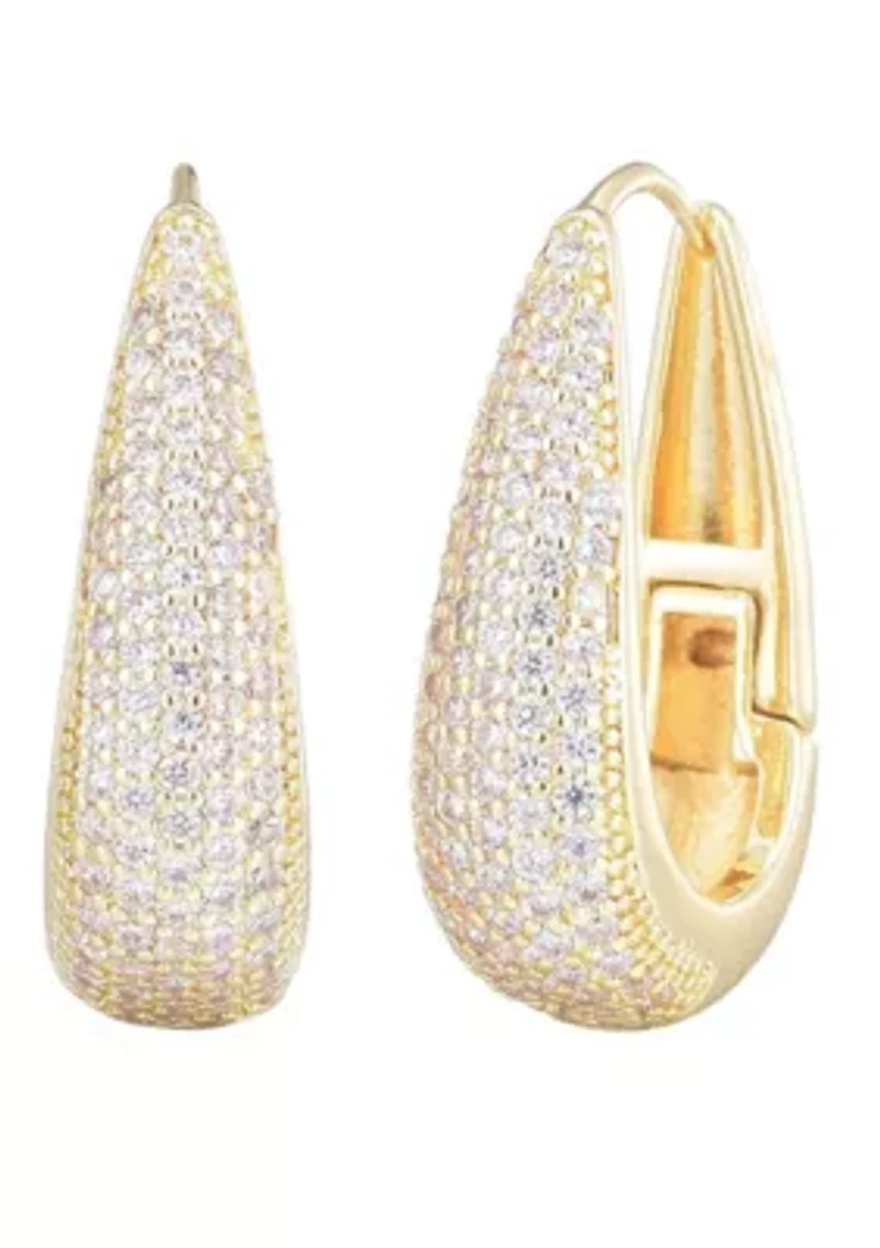 14k Gold Plated CZ Secure Hinge Hoop