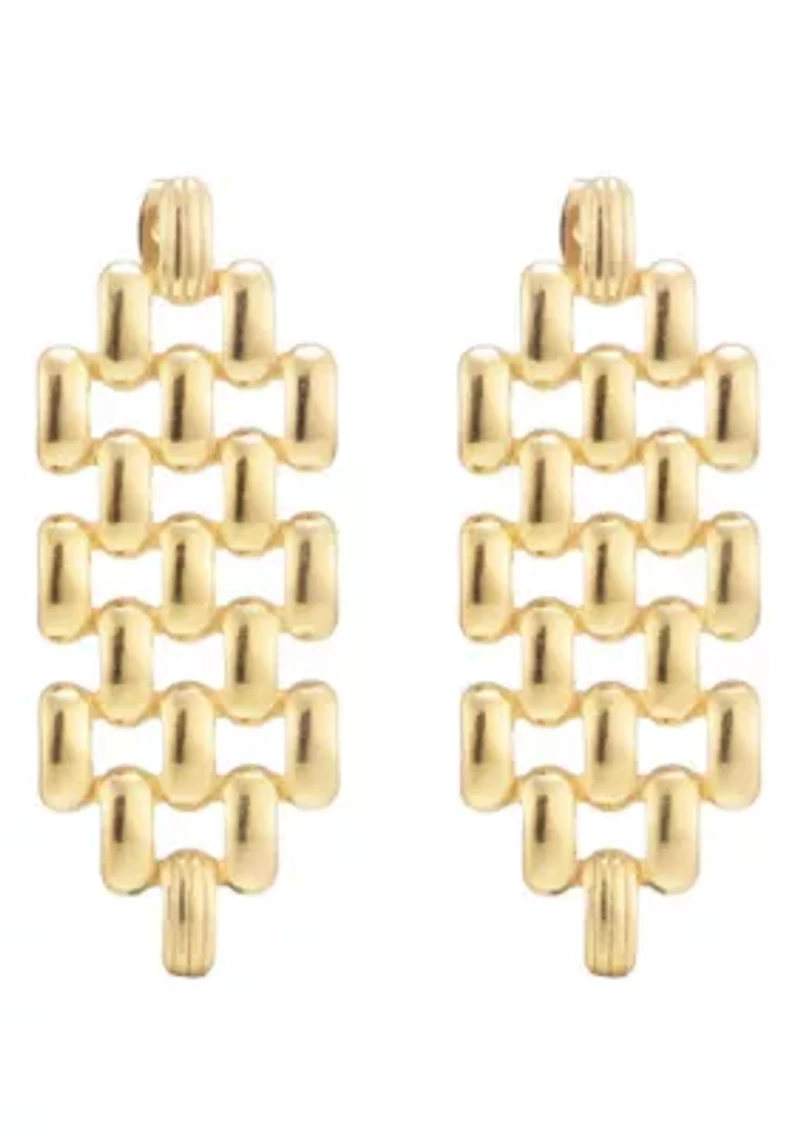 Tarnish Resistant 18k Gold Plated Grid Drop Earrings