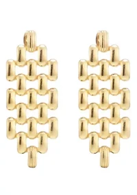Tarnish Resistant 18k Gold Plated Grid Drop Earrings