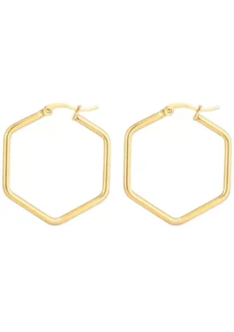 Tarnish Resistant 18k Gold Plated Hexagon Hoop Earrings