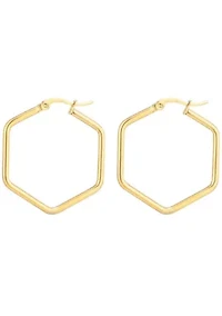 Tarnish Resistant 18k Gold Plated Hexagon Hoop Earrings
