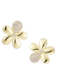 14k Gold Plated CZ Flower Petal Stud Earrings