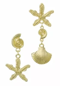 Gold Plated Starfish and Shell Drop Earrings
