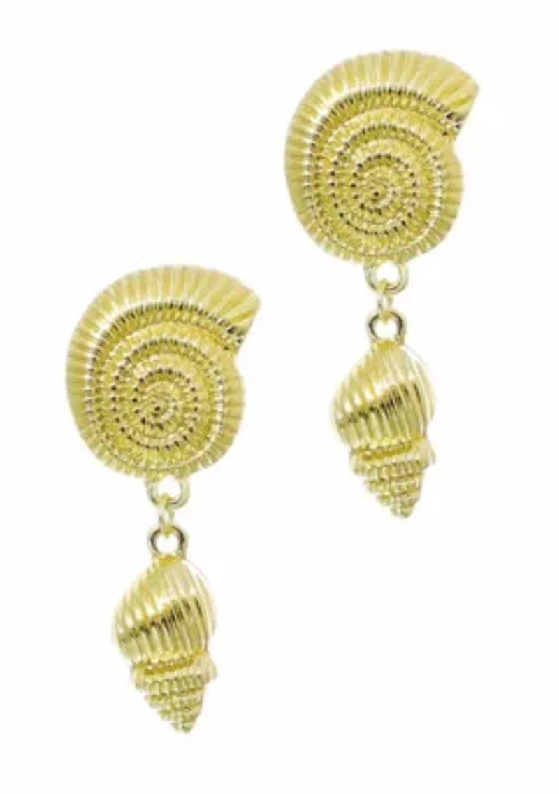 Gold Plated Swirl and Shell Drop Earrings