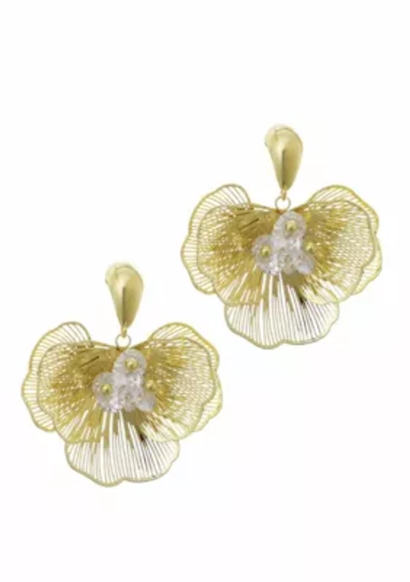 14k Gold Plated Crystal Flower Stud Earrings
