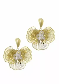 14k Gold Plated Crystal Flower Stud Earrings
