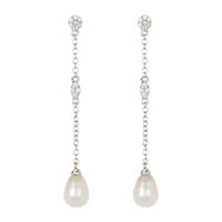 Rhodium Plated Freshwater Pearl Drop Earrings