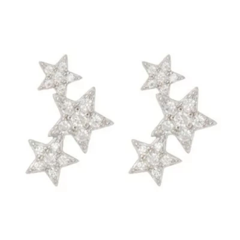 Rhodium Plated Shooting Star Stud Earrings