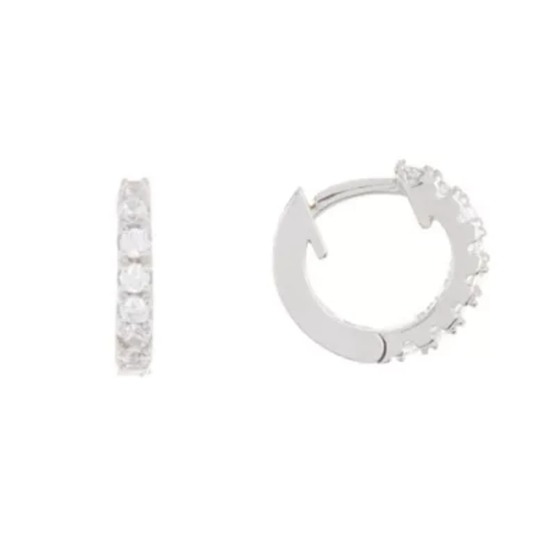 Rhodium Plated Mini Huggie Hoop Earrings
