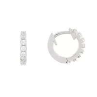 Rhodium Plated Mini Huggie Hoop Earrings