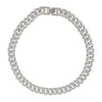 Rhodium Plated Flat Curb CZ Chain Necklace